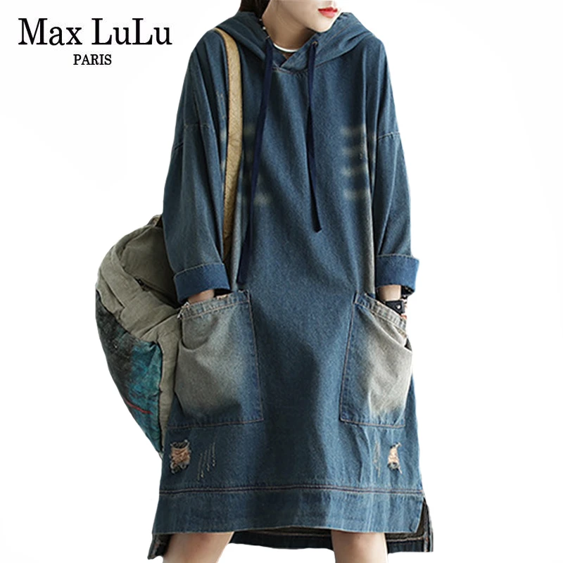 Max LuLu корейские дизайнерские женские осенние рваные джинсовые платья