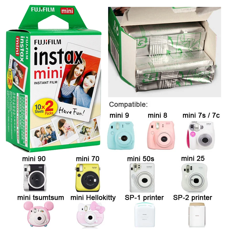 

10-100 Sheets Fujifilm Instax Mini White Edge Film Instant Photo Paper for Instax Mini 8 9 7s 9 70 25 50s 90 SP-1 2 Camera Gifts
