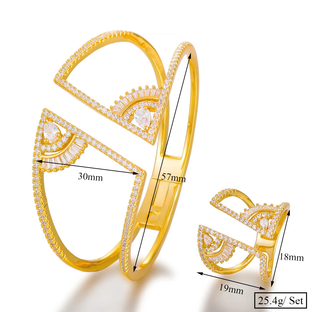 

SISCATHY Retro Trendy Luxury Bracelet Ring Micro CZ Zircon Crystal Bridal Wedding Dubai Jewelry Sets 2pcs Trendy Ladies Womens