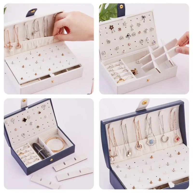

Beauty Jewelry PU Leather Storage Box Fresh Simple Fashion Ring Earrings Organizer Ear Studs Display Stand Holder Rack Showcase