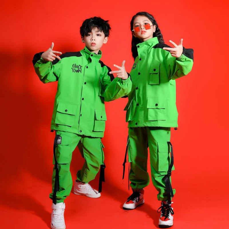 Детская одежда в стиле хип хоп зеленая повседневная куртка топы свободные брюки