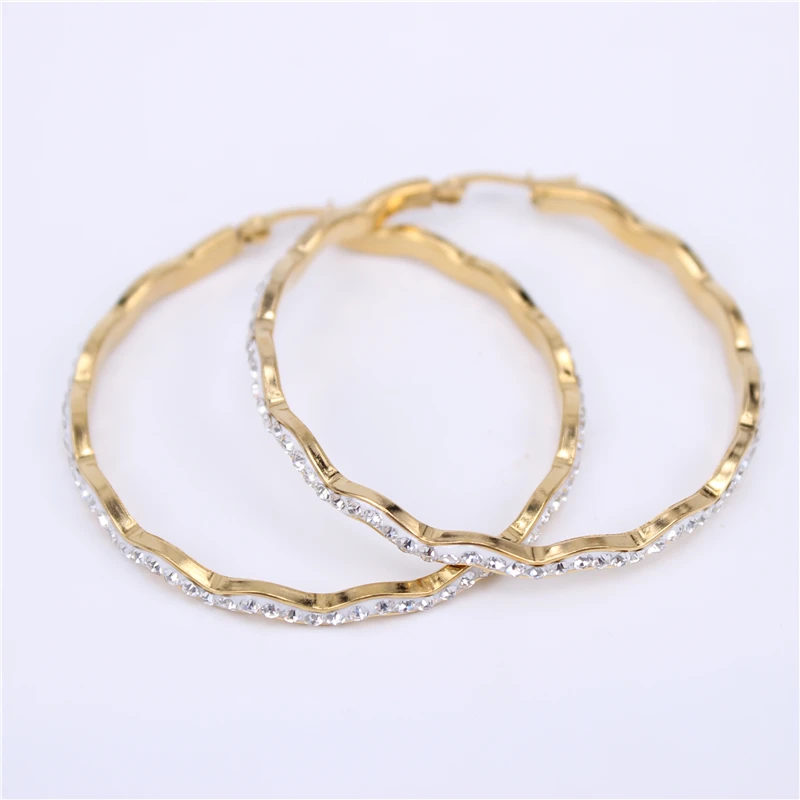 White color50mm Модные женские серьги-кольца, стразы, разные размеры, массивные золотые круглые серьги-кольца, вечерние, подарок, LH780 - Окраска металла: White color50mm