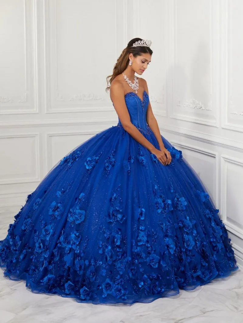 Vestidos de xv aos Royal Blue Quinceanera Dresses with 3D Flowers Applique ...
