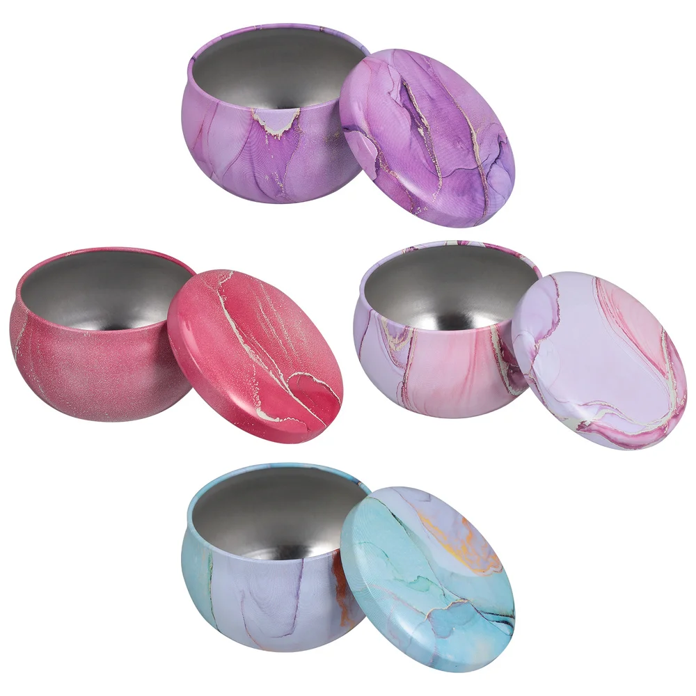 

4pcs Tinplate Candle Cans Marble Pattern Candy Holders Empty Containers Tea Cans