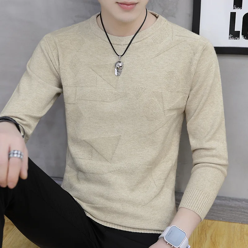 

Spring and autumn men's round neck sweater Korean fashion slim casual personality men's sweater top sweater coat