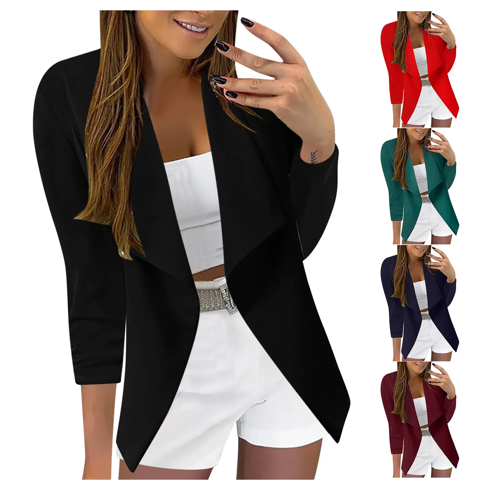 

Winter Fashion Women Blazers Coat Slim Cardigan Work Office Suit 3/4 Sleeve Jacket Formal Coat Autumn Winter Formal Blazers