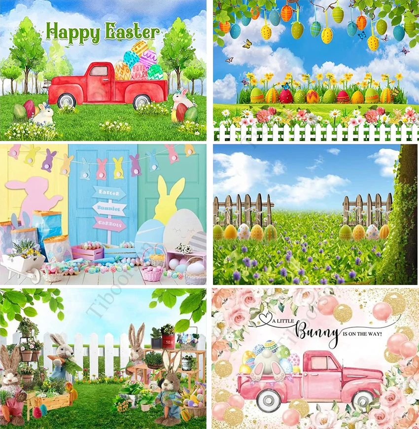 

Happy Easter Background Wallpaper Collection Rabbit Colored Eggs Haystack Child Photography Backdrop Baby Photographic Props