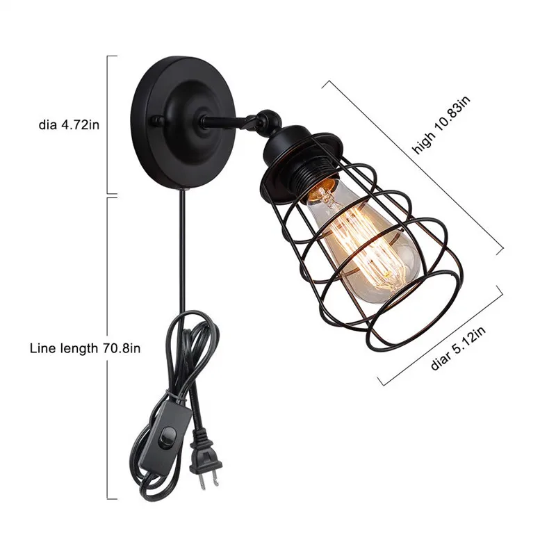 Настенное бра с твердым проводом в стиле индастриал винтажный стильный