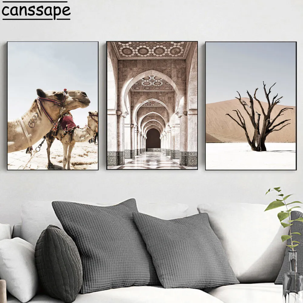 Марокканская дверь верблюжья стена картина холст скандинавский постер пейзаж
