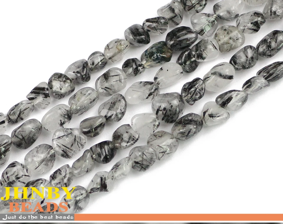 JHNBY черный Рутиловый с украшением в виде кристаллов Нерегулярные Гравий кусочки, свободные бусы Натуральный камень аксессуары для плетения браслетов своими руками