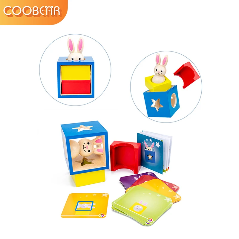 Caja M&aacute;gica con conejo secreto para ni&ntilde;os, juguete de madera para esconder y buscar, nuevo, 2021-0