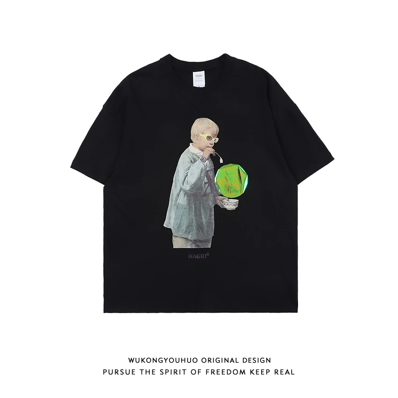 

Повседневная креативная футболка с индивидуальным принтом, тонкая моющаяся хлопковая альтернативная одежда, дизайнерская мужская футболк...