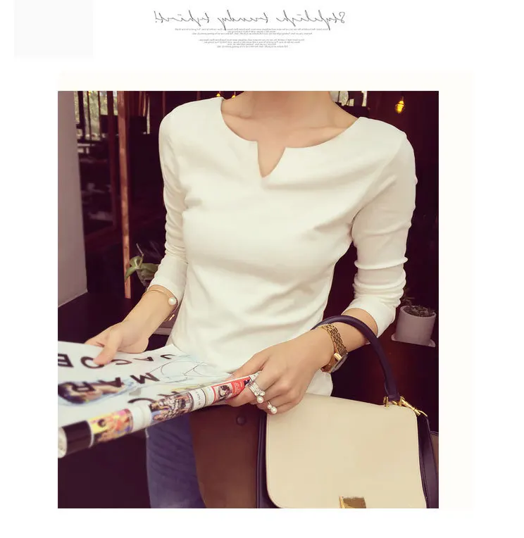 2019 весна осень женская футболка с длинным рукавом Тонкая черный белый хаки v