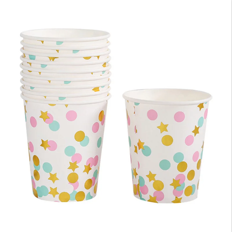 

10pcs/set Disposable 250ml Happy Birthday Paper Cup Printed Birthday Party Supplies for Birthday Wedding Party DIY Baby Shower