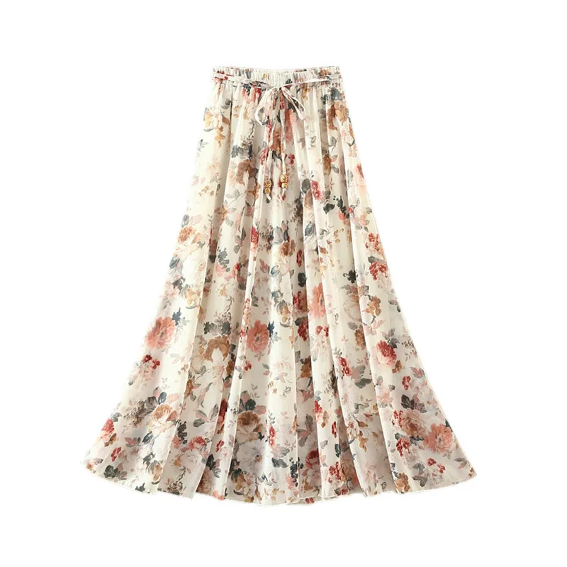 Женская шифоновая юбка с цветочным принтом длинная эластичная высокой талией в