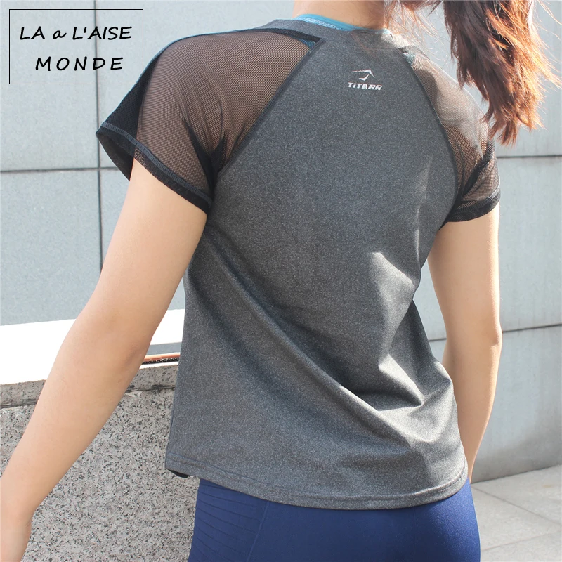 Женская спортивная одежда с коротким рукавом свободные рубашки для йоги фитнеса