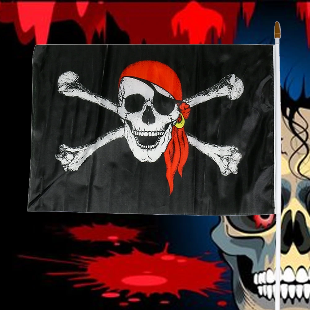 Halloween Scene Decoration Props Personalized Flags Oversized Hanging Bunting Red Bandana Pirate Skull with Flagpole | Дом и сад