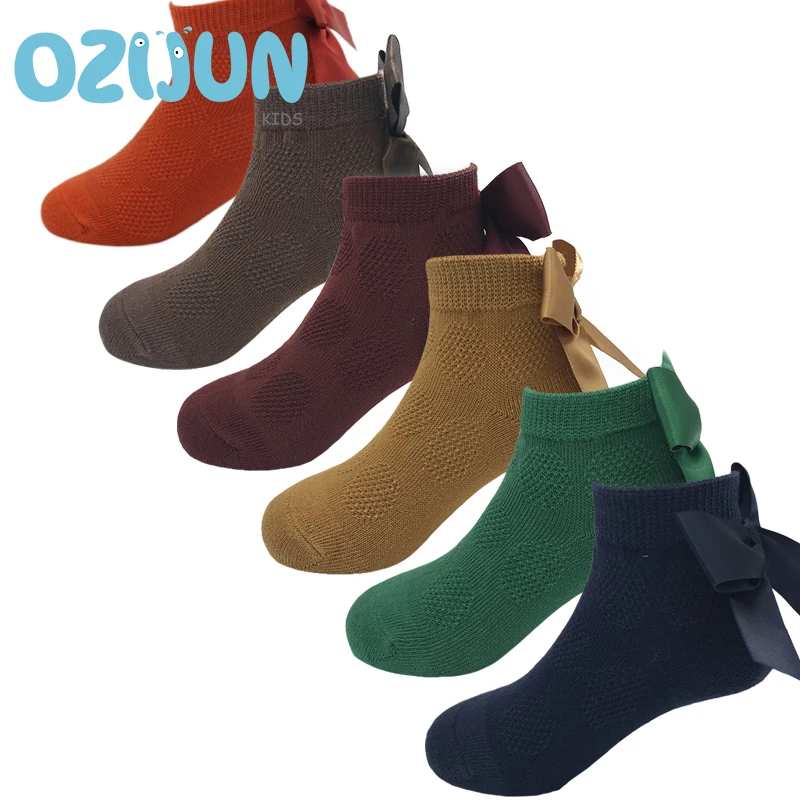 Новое поступление короткие носки с большим пятнистым бантом для маленьких