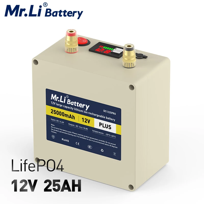Mr.Li 12V 25Ah Lifepo4 аккумуляторная батарея с 6A зарядное устройство для Открытый