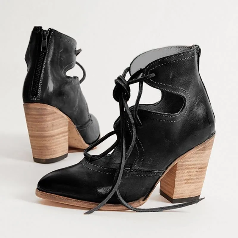 

Spring And Autumn New Female Boots Fashion High Heel Thick Heel Lacing Pointy Single Shoe Trend Increase