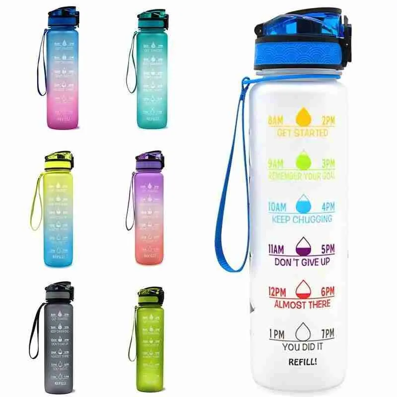

1L Gradient Color Sport Water Bottles Antifall Leak-proof BPA Plastic Fitness Drink Free Kettle Travel Bottle Capacity R3V4