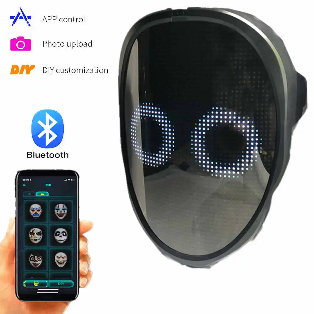 

Bluetooth Rgb Led Lights Up Party Mask Diy Picture Editing Animation Text Halloween Party Masqu Squid Game Costume Mask