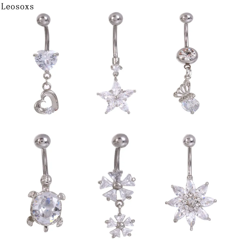 

Leosoxs 1 Pcs Love Heart Shaped Snowflake Butterfly Pendant Navel Nail Stainless Steel Navel Ring Piercing Jewelry