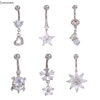 leosoxs 1 pcs love heart shaped snowflake butterfly pendant navel nail stainless steel navel ring piercing jewelry