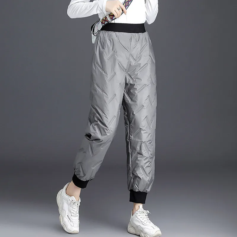 Женские теплые зимние штаны утолщенные повседневные эластичные с высокой талией