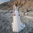 Кружевное богемное свадебное платье принцессы, элегантное Тюлевое платье в стиле бохо с V-образным вырезом, зимнее женское свадебное платье, es, 2021
