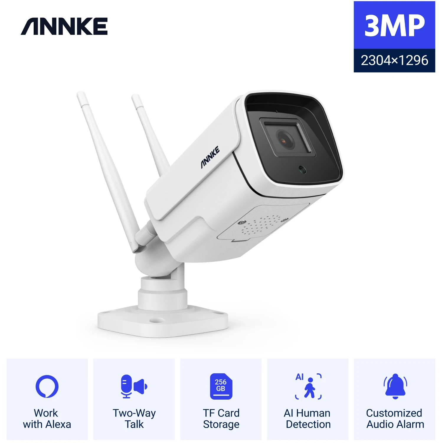 ANNKE 3MP Super HD Wireless IP Security Camera Supports 256G