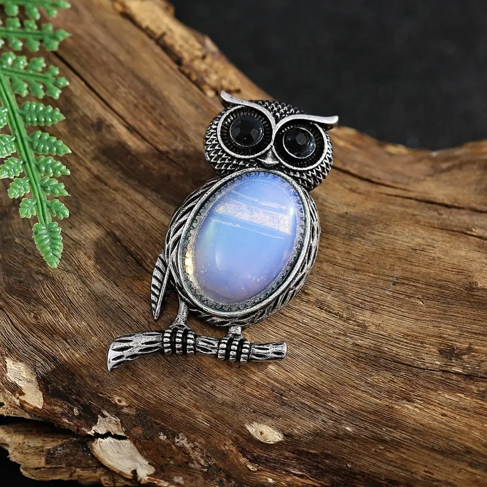 

Owl Opal Brooch Necklace Natural Stone Jewelry for Women