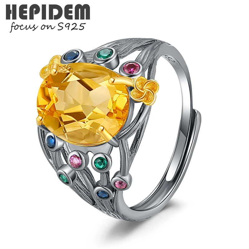 

HEPIDEM 100% Citrine 925 Sterling Silver Rings 2022 New Trend Women Yellow Big Size Stone Gem Gemstones S925 Fine Jewelry 7004