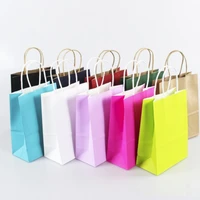 40pcslot kraft paper bag with handles 21x15x8cm festival gift bag for gifts jewelry wedding birthday party high quality