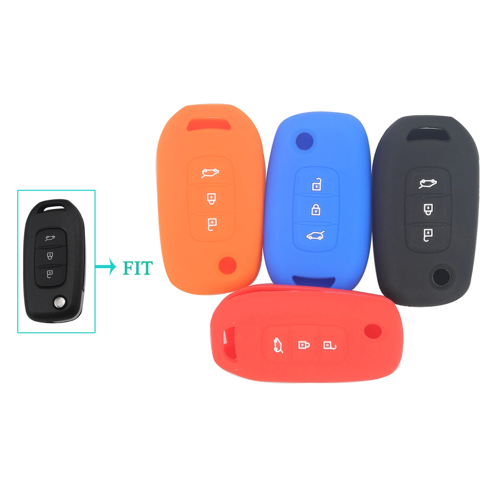 

jingyuqin 10pcs 3 Buttons Silicone Car Key Case Cover For Renault Kadjar Koleos Megan Flip Folding Remote Key Fob Protection