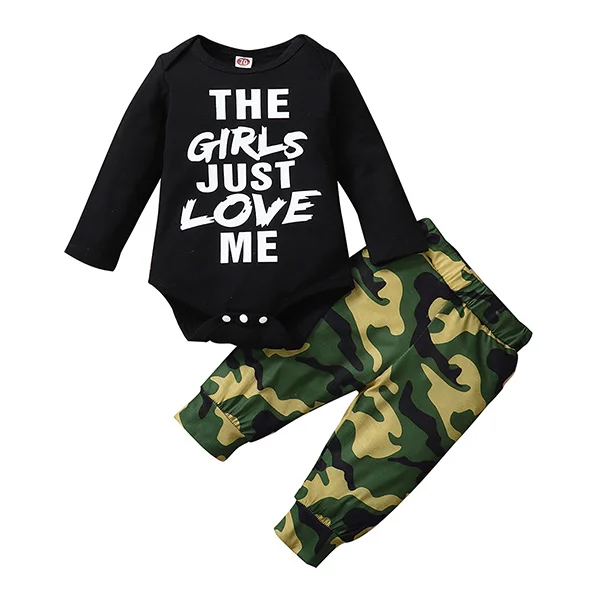 

Newborn Clothes Boys Girls Little Outfits Long Sleeve Tops + Pants Romper Infant Bodysuits 0-12M