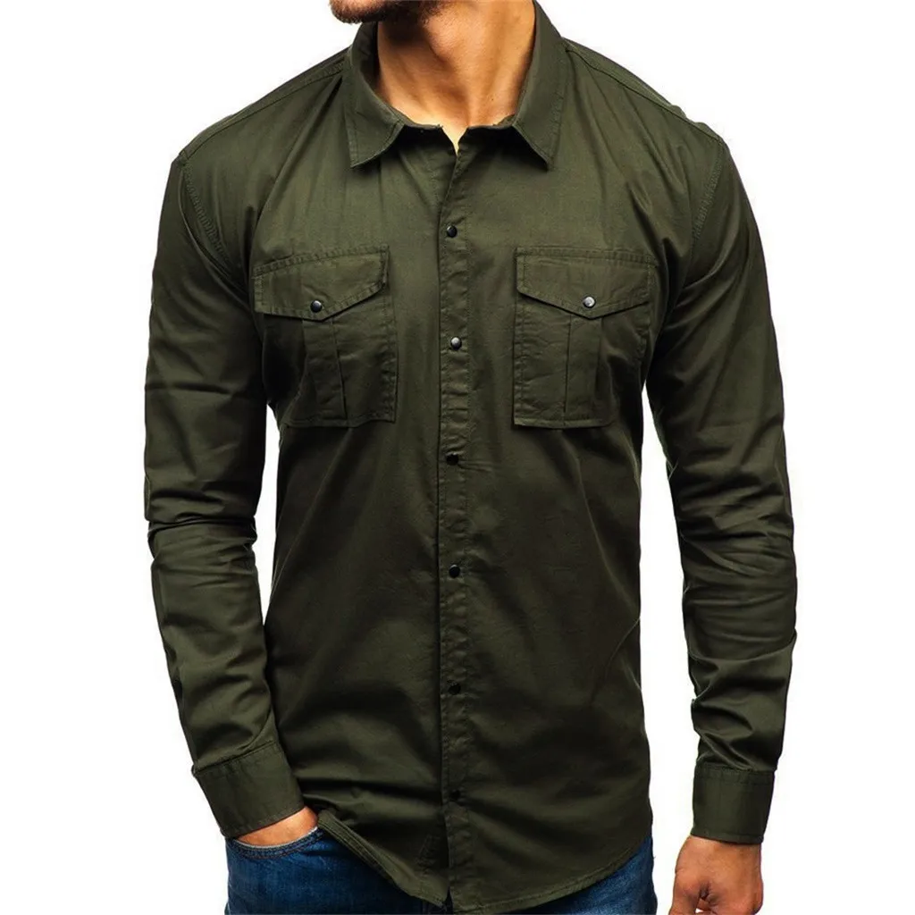 Рубашка Camisa Masculina мужская с длинными рукавами модная однотонная блузка со