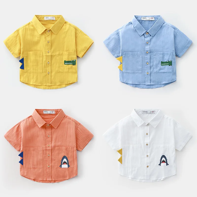 Summer Boys' Shirt Short Sleeve Children's Top Cartoon Cotton Toddler Boy Baby Blouse Girl | Мать и ребенок
