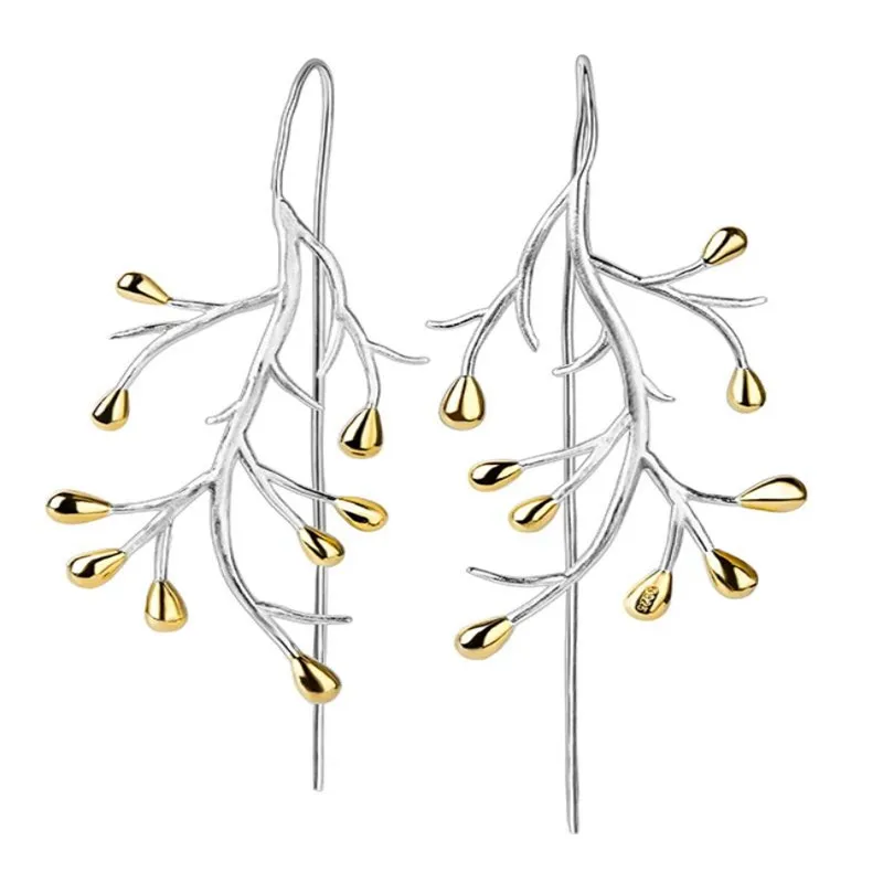 

Wires Vermeil Tree Earrings Branch Tree Earrings in Silvertone Extra Long Statement Jewelry for Women Vermeil Wire Hoop Earring