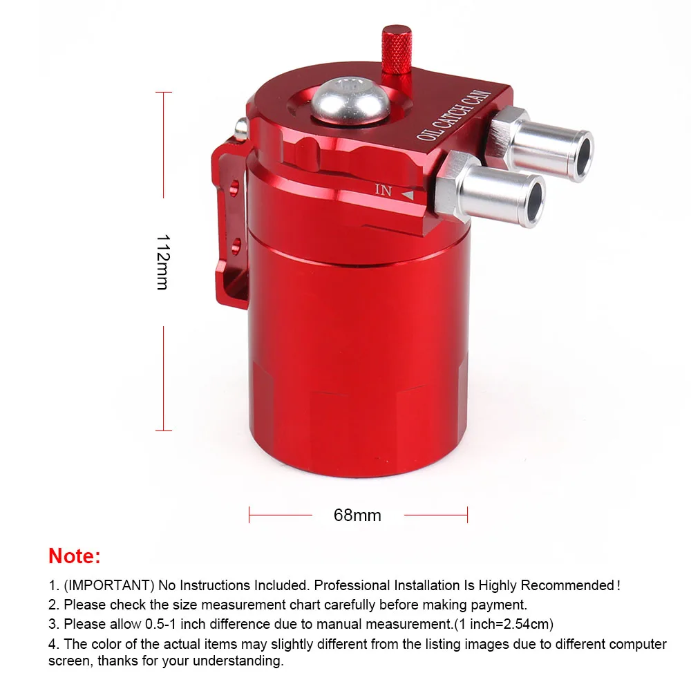 Universal Aluminum Oil Catch Can Reservoir Tank with Mini Breather Filter, Baffled Design, 9mm & 15mm Fittings, Includes Oil Dipstick image 5