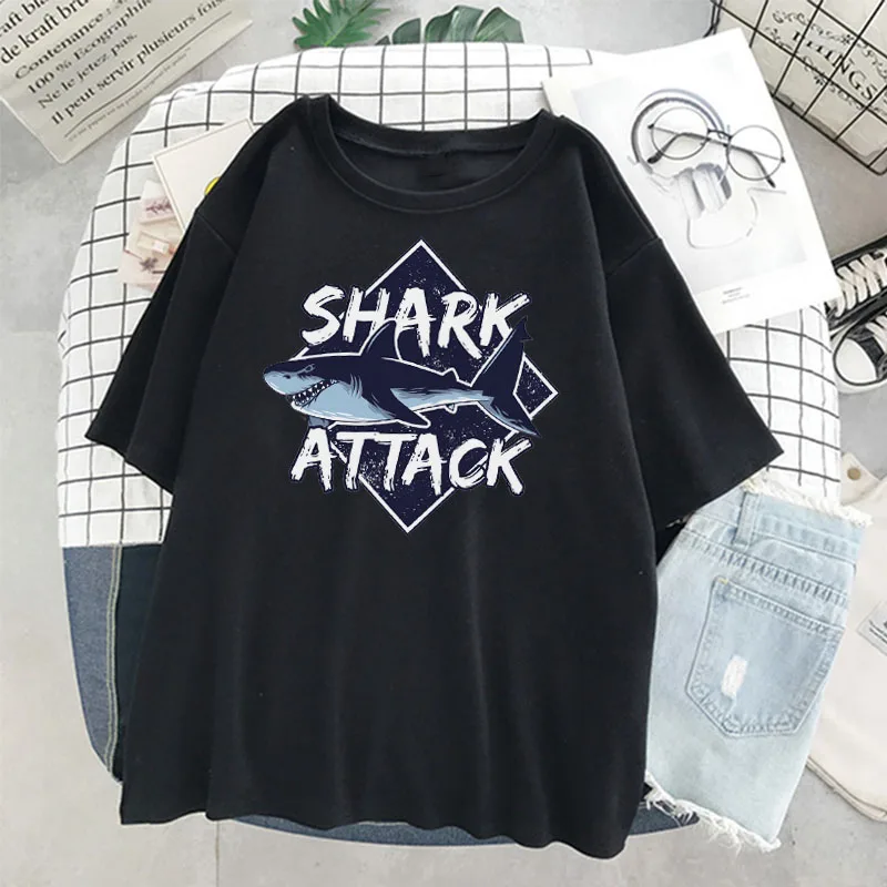 Футболка женская длинная с принтом Shark Attack пикантная Пляжная футболка