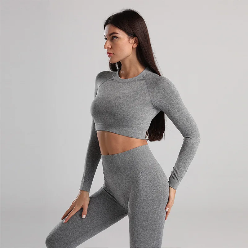 

Women Yoga Sportswear Fitness Clothing Set Workout Outfits High Waist Tummy Control Sport Leggings Solid Seamless Gym Suits