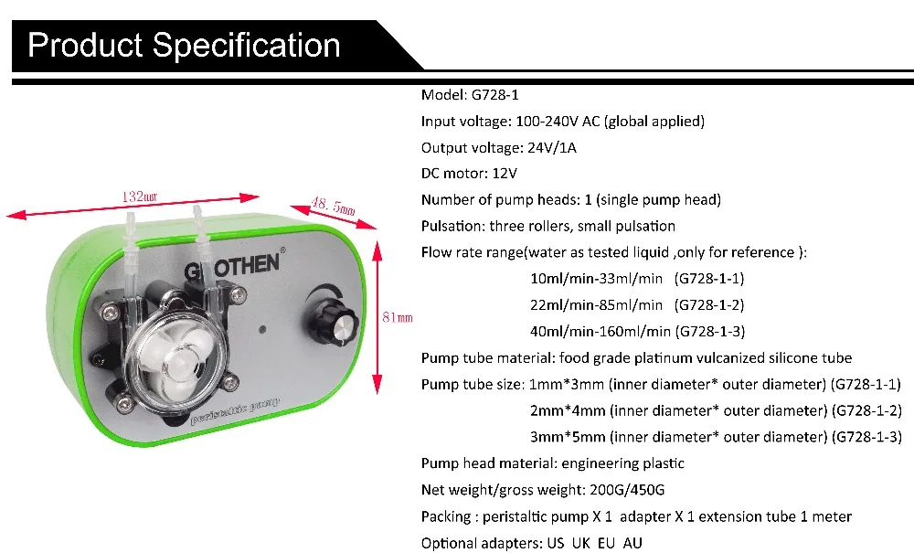 Adjustable Peristaltic Pump Amount Adjustable, High Precision, Small Peristaltic Pump, Liquid Pump GROTHEN 10ml/min to 160ml/min