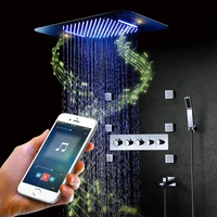 bluetooth music led shower systems tap rain shower set waterfall bathroom faucet thermostatic concealed mixer shower head chrome