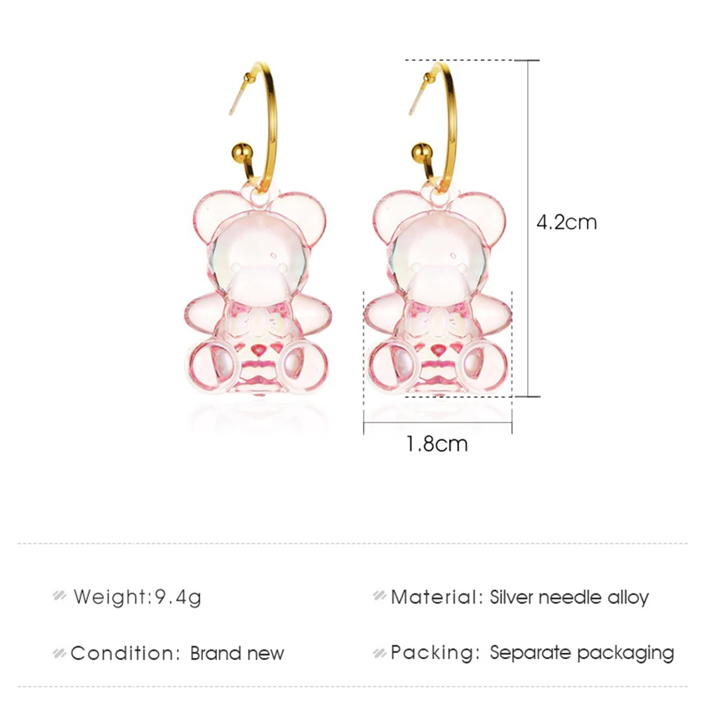 Модные креативные милые прозрачные серьги с мультяшным медведем женские конфет