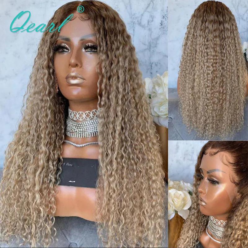 

Kinky Curly Lace Front Wig Ash Blonde Human Hair Women Wigs Laced Frontal Wig 13x4/13x6 Preplucked Glueless REmy Hair 150% Qearl