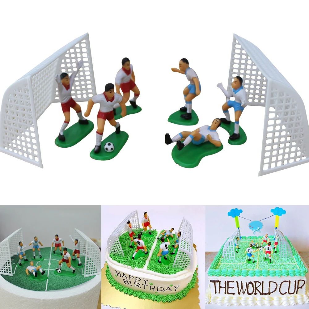 

8pcs/Set Soccer Football Cake Topper Player With Goal Gate Birthday Decoration