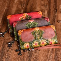 womens wallet genuine leather luxury wallets vintage embossed long size clutch bag handmade fashion card holder female
