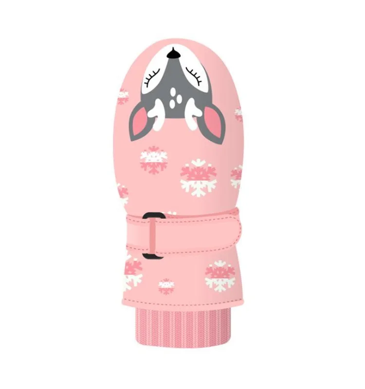 pink Милые спортивные лыжные перчатки с рисунком снежинок и лося для детей от 6 до 10 лет, зимние Бархатные Теплые водонепроницаемые перчатки - Цвет: pink