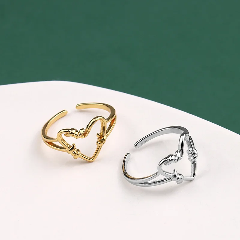 

Original s925 sterling silver retro style love heart hollow open adjustment rings for women Party & Engagement DIY Jewelry Gifts